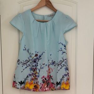 Peacocks Sky Blue Watercolor Cap Sleeve Blouse 8